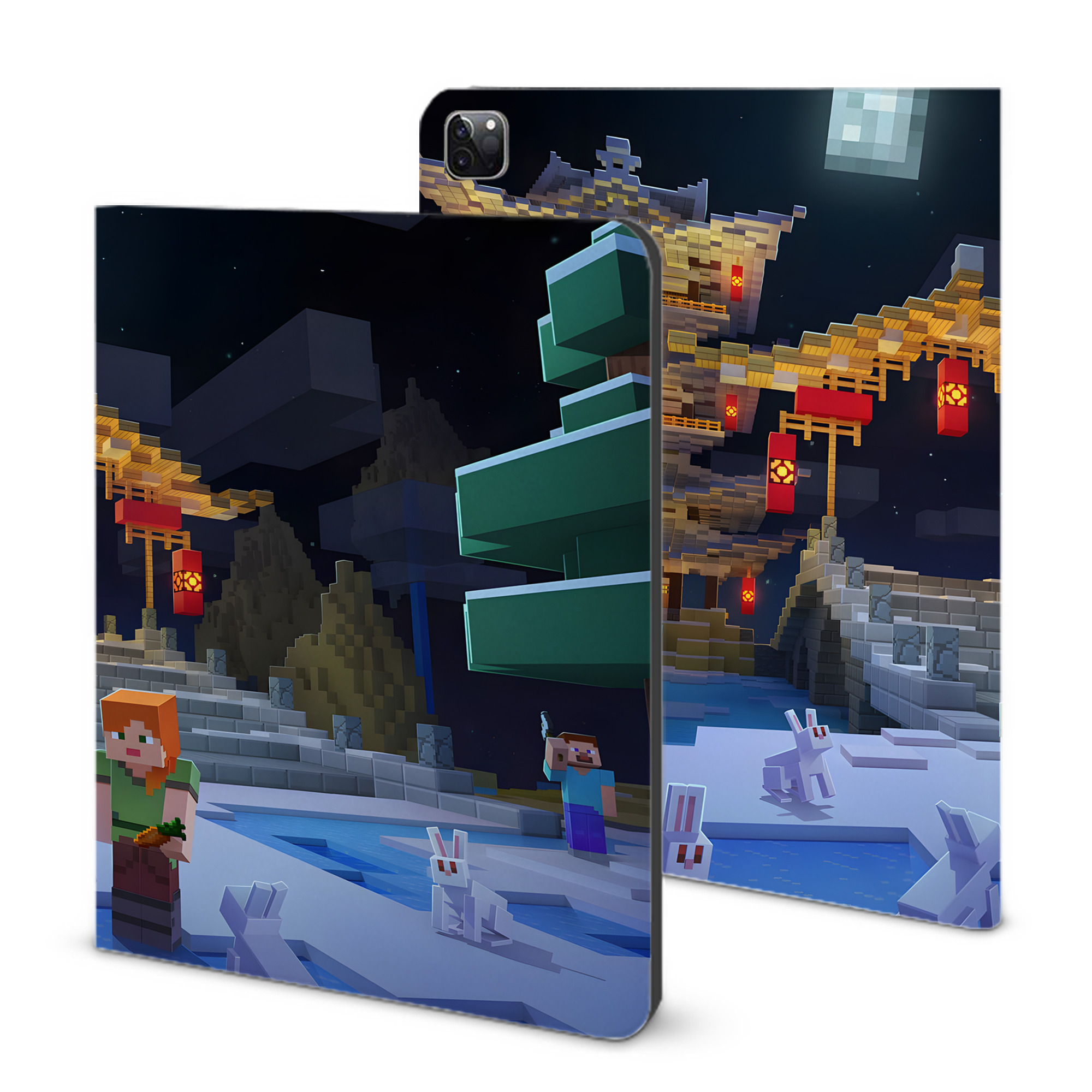 （画像用） マインクラフト ブロックの世界 Minecraft MC Block world IPad ケース ブック型 PUレザー TPU 耐衝撃 軽量 薄型 ペン収納なし 全面保護 IPad 各モデル対応